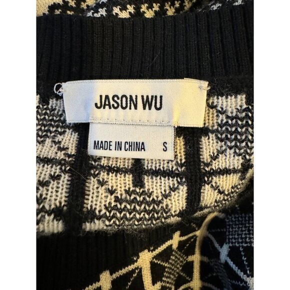 Jason Wu Sweater Womens Small Black Ivory Wool Knit Crew Neck Fair Isle Pullover - Picture 10 of 11